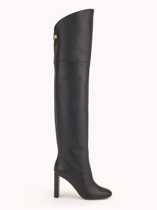 luxurious metallic black nappa leather over the knee high-heel boots skorpios