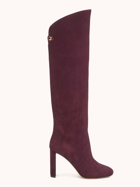 Stivali Adriana in pelle scamosciata Bordeaux con tacco alto