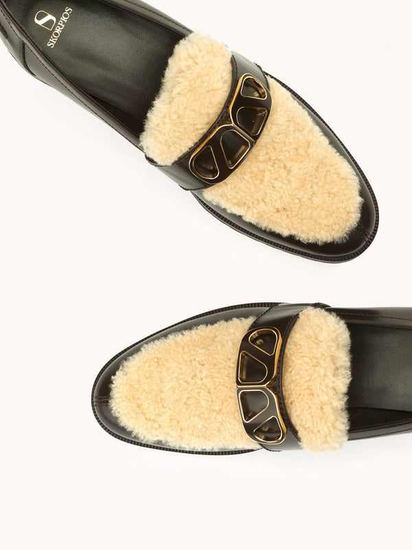 Blair Aspen + Sheepskin and Dark Brown Leather Loafers