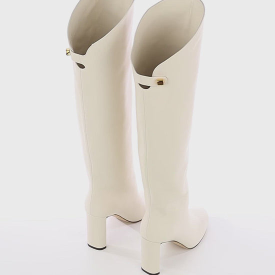 sophisticated high cream leather boots for women made in Italy skorpios