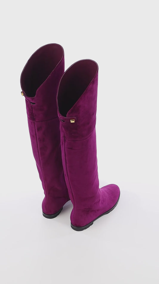 Stefania over-the-knee burgundy suede boots - Maison Skorpios by Adriana Abascal