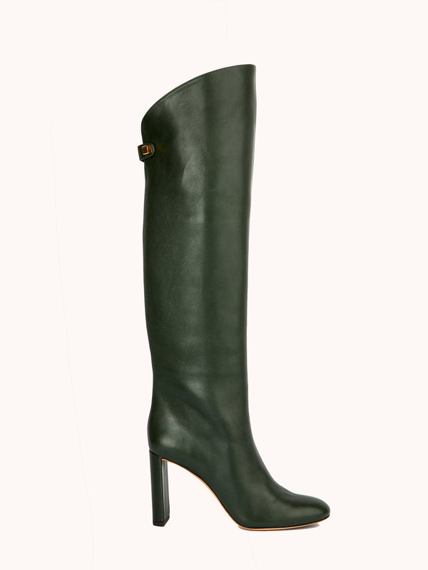 Adriana High-heel Nappa Bottle Green Leather Boots