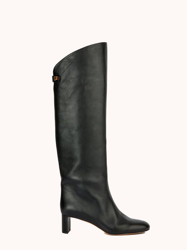 Adry Mid-heel Nappa Black Leather Boots