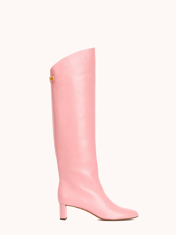 Bottes Adry en cuir rose bubble-gum à talon mi-haut Nappa
