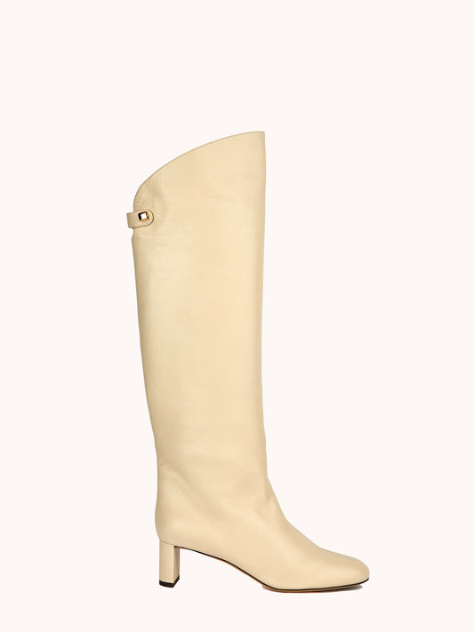 luxury cream leather boots mid-heel for women skorpios