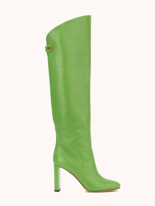 Stivali Adriana in Pelle Nappa Verde Mela con Tacco Alto 