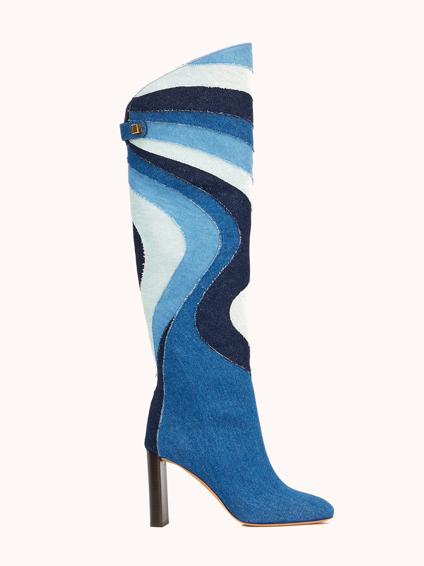 high-heel denim patchwork boots for elegant women maison skorpios by adriana abascal Emanuele filiberto