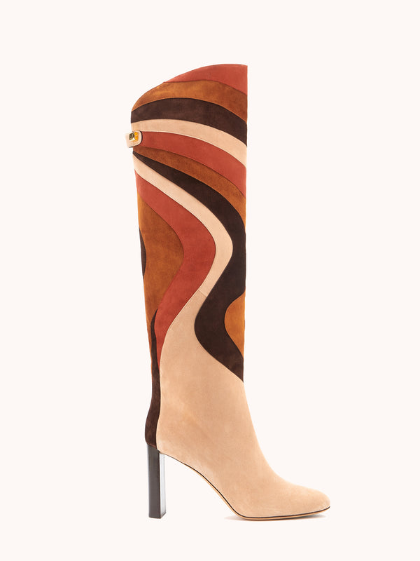 Aurora High-heel Suede Multi Wood Patchwork Boots
