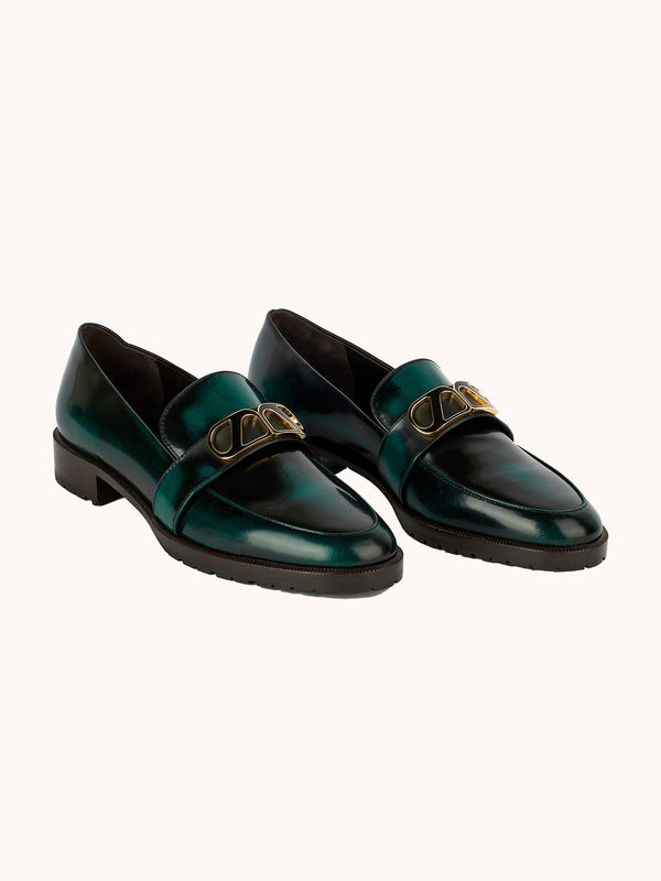 Blair London Brushed Jade Leather Loafers