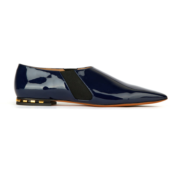 Elle Navy Patent Leather Pointed Toe Flats