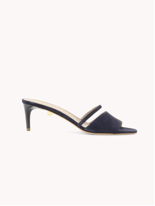 cashmere navy suede mules mid-heel skorpios