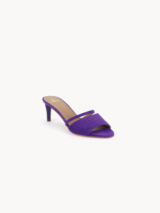 luxurious cashmere purple suede mid-heel stiletto mules skorpios