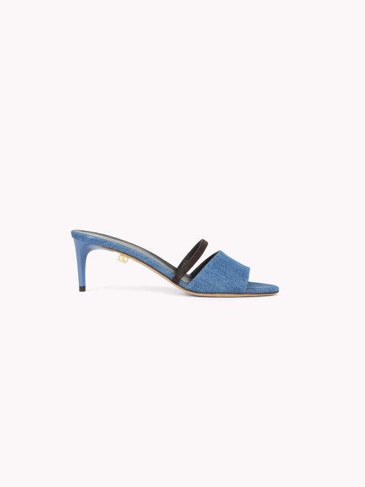 mid-heel stiletto blue denim mules skorpios