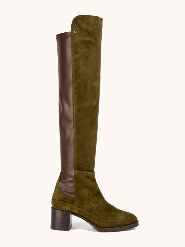 Emily Over The Knee Khaki Casual Suede Boots