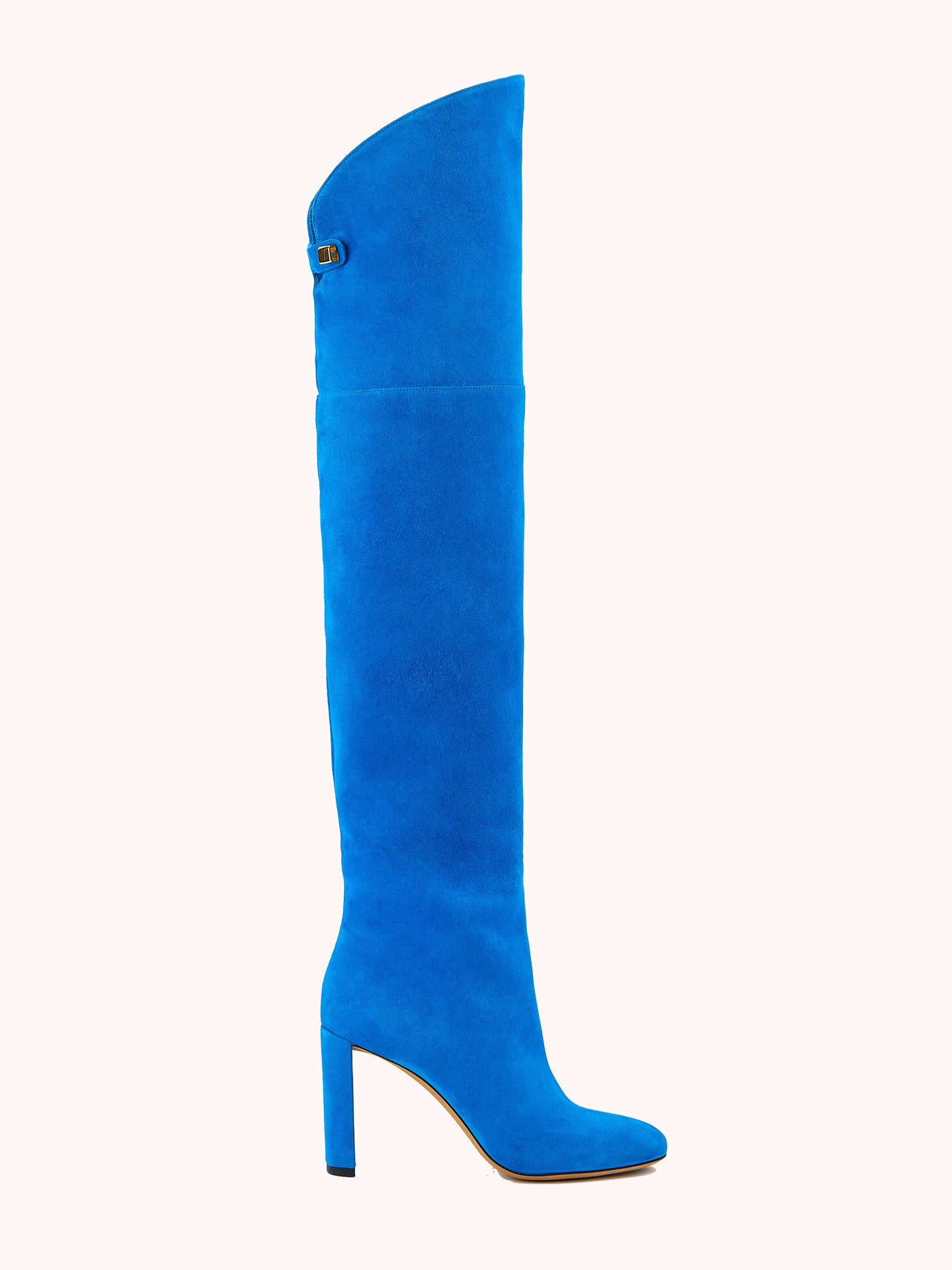 Blue suede thigh high boots with high heels maison skorpios by adriana abascal Emanuele filiberto