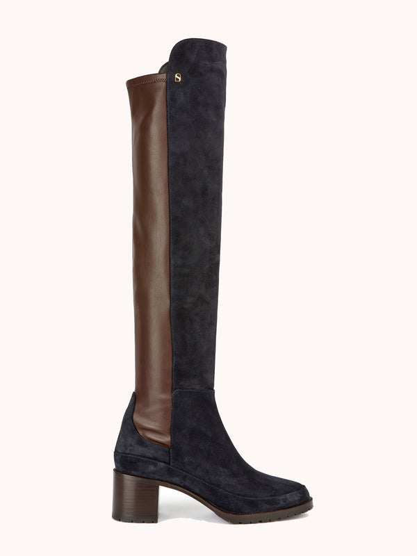 Emily Over The Knee Navy Casual Suede Boots