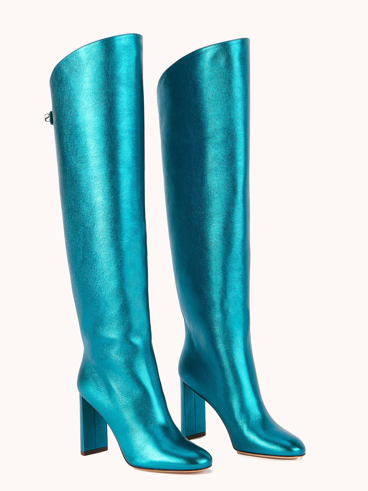 Bottes Adriana en cuir Nappa métallisé bleu et talon haut - Maison Skorpios par Adriana Abascal