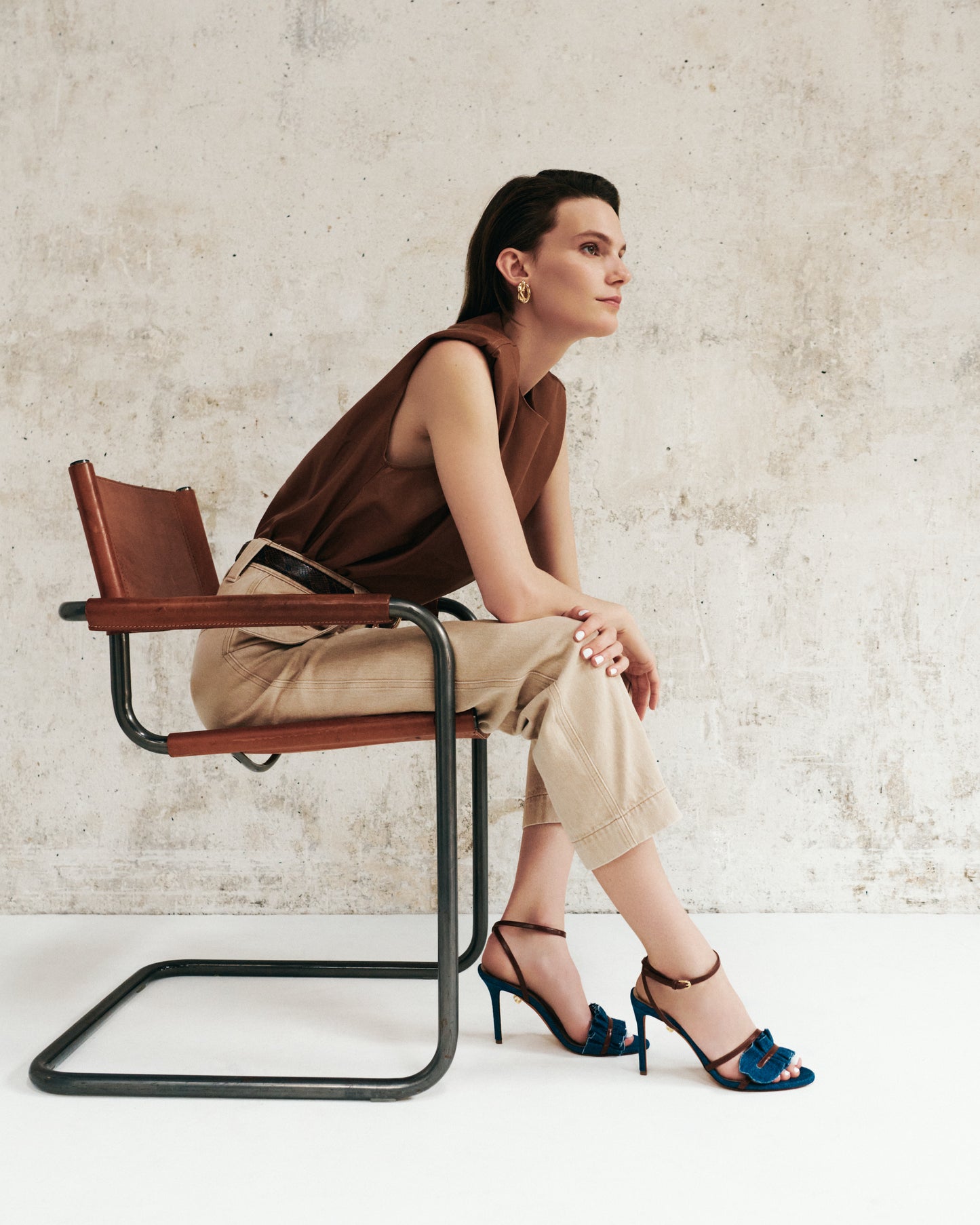 Sandali Almudena in denim con tacco alto