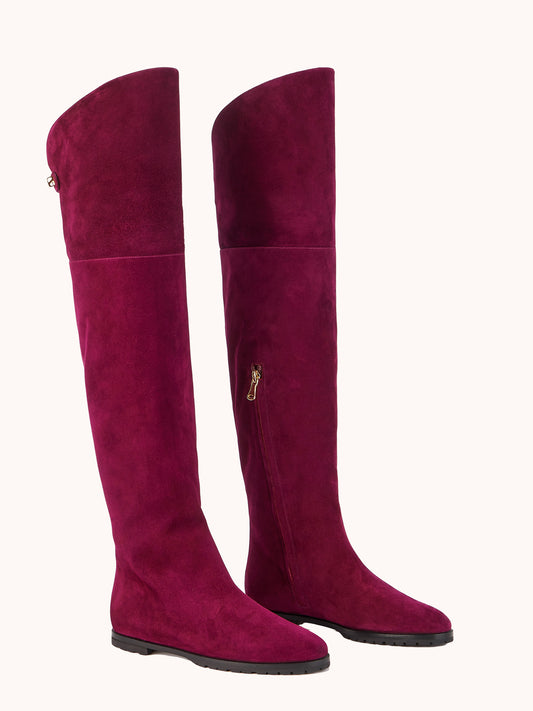 Stefania over-the-knee burgundy suede boots - Maison Skorpios by Adriana Abascal