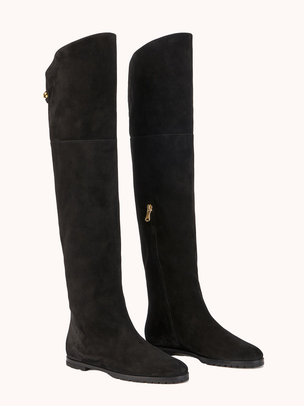 Stefania Over The Knee Black Suede Boots