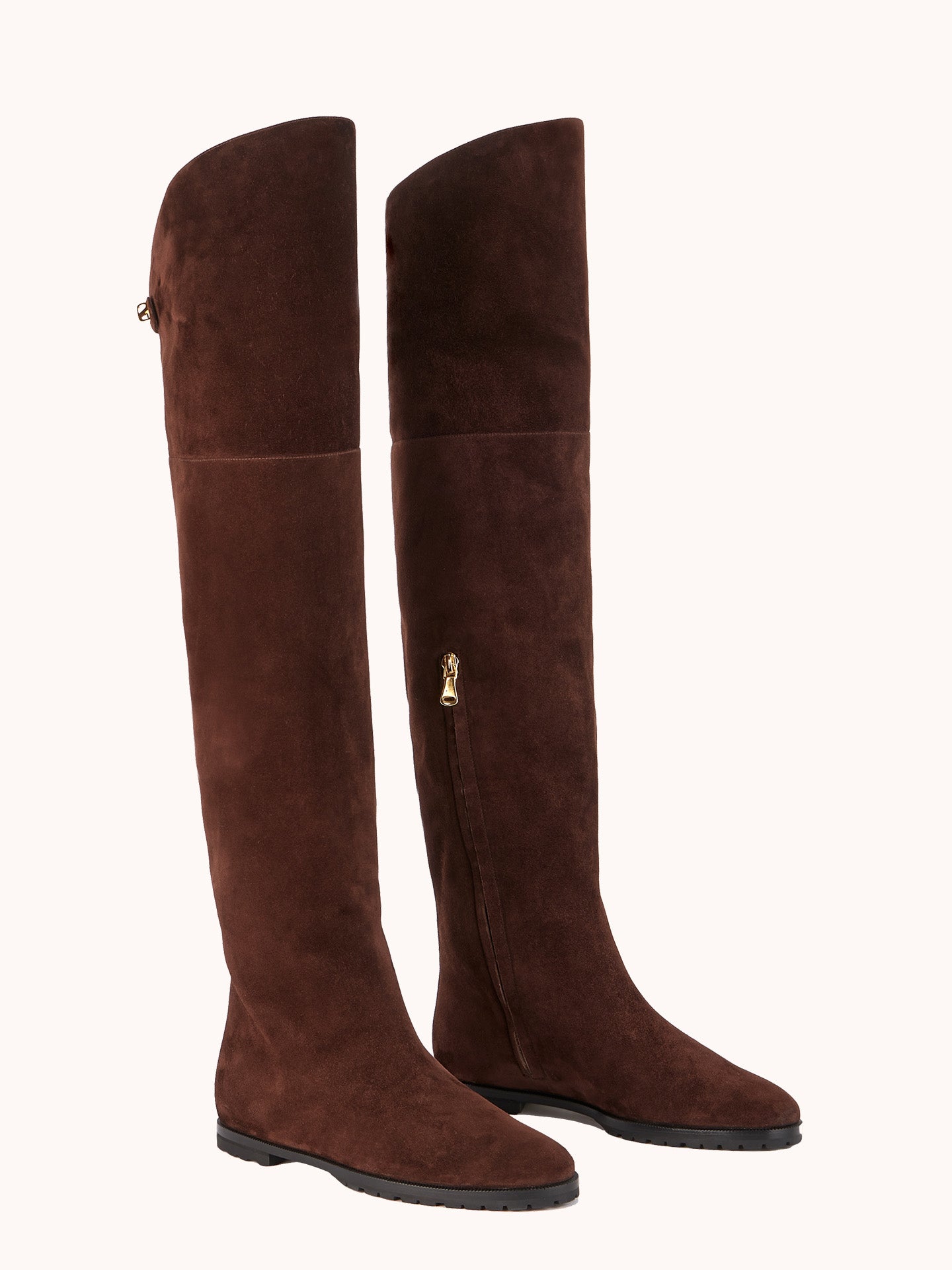 luxurious cashmere brown suede flat thigh high boots maison skorpios by adriana abascal emanuele filiberto di Savoia