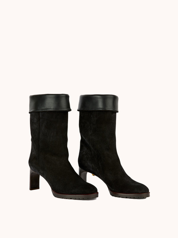 Victoria Mid-heel Black Casual Suede Boots