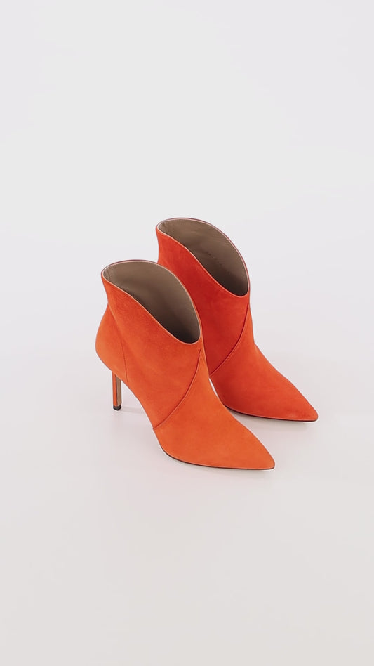 Astrid high-heel orange suede low cut boots - Maison Skorpios by Adriana Abascal