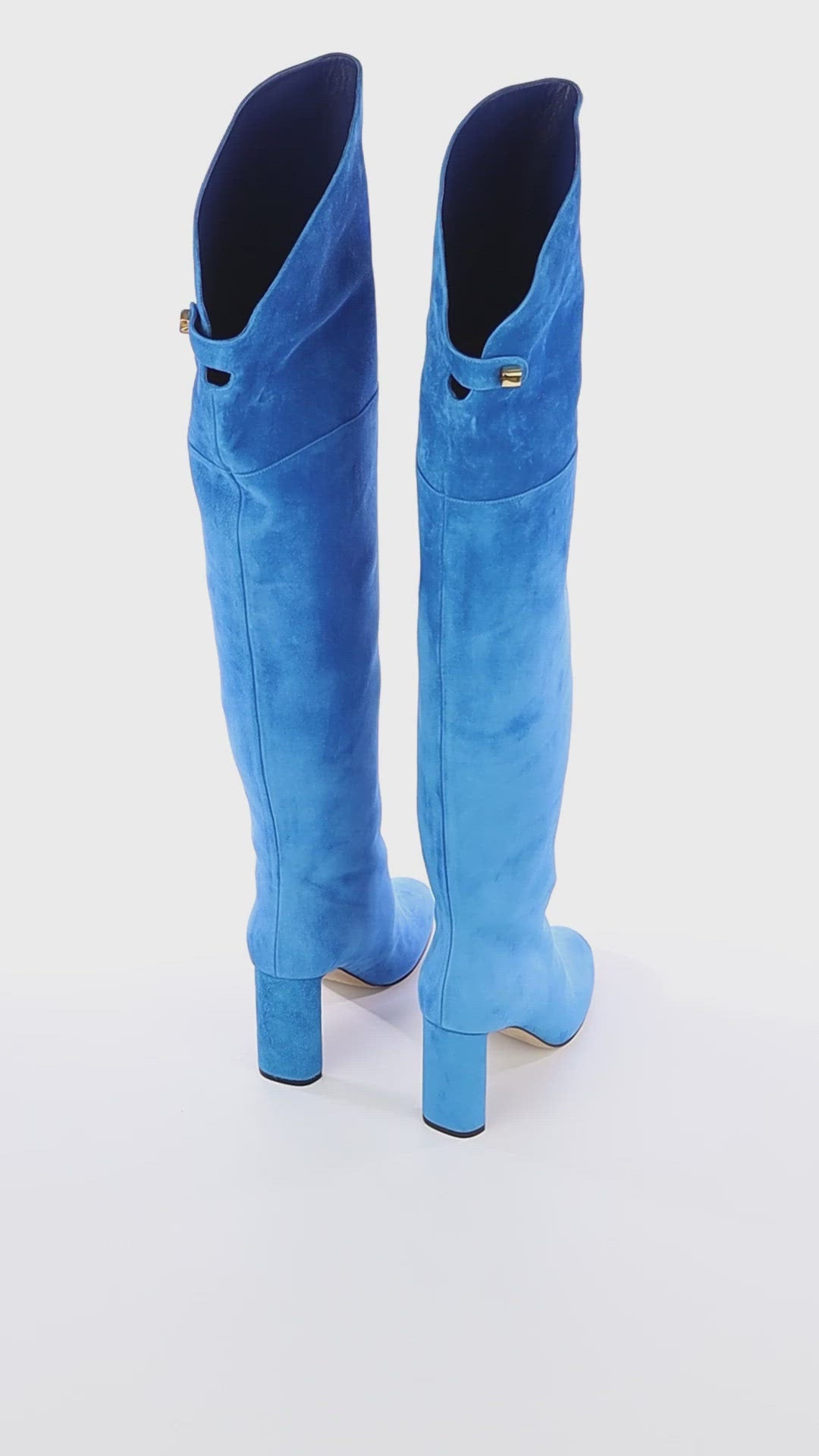 luxury royal blue suede over the knee boots with high heel maison skorpios by adriana abascal Emanuele filiberto