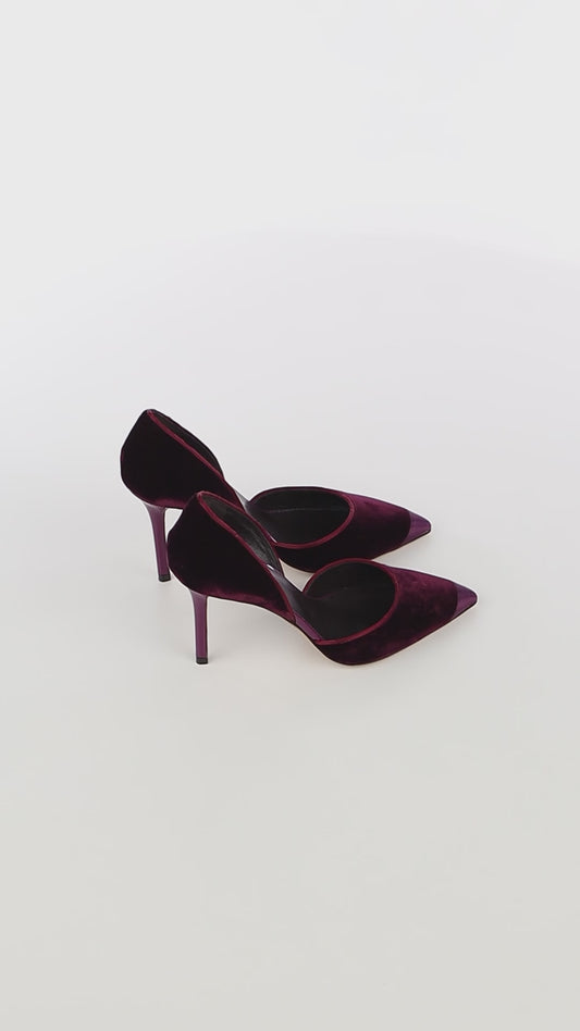 Stiletto Nieves con tacco alto in velluto bordeaux - Maison Skorpios di Adriana Abascal