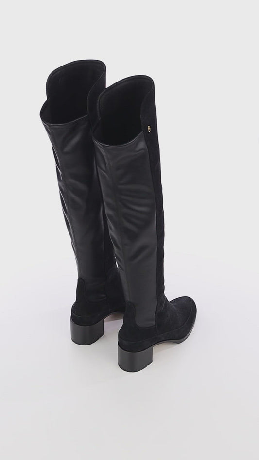 Emily Over The Knee Black Casual Suede Boots