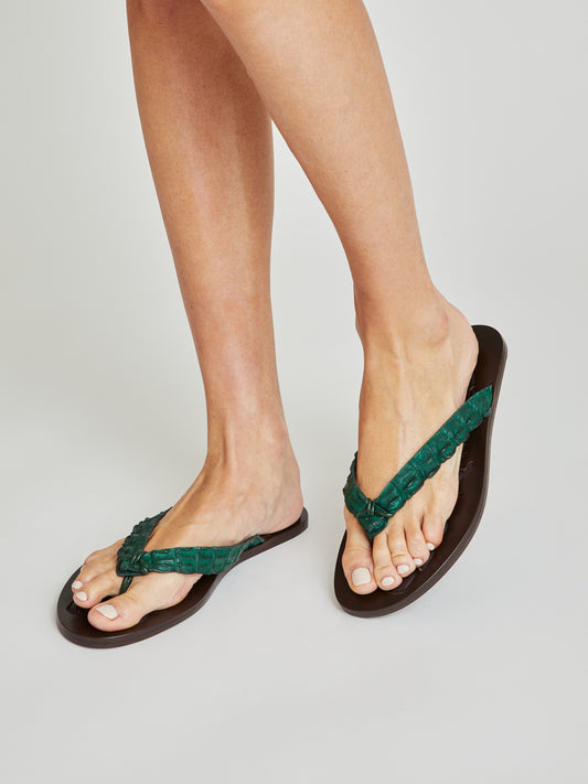 Gigi green Alligator leather flip flops - Maison Skorpios by Adriana Abascal