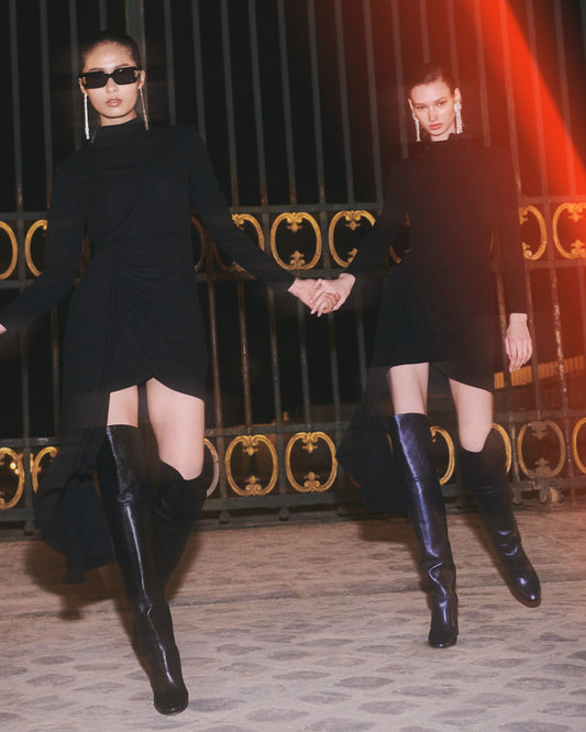 designer boots dark navy metallic over the knee skorpios