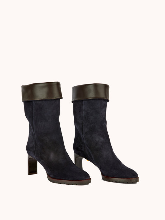 Stivali Victoria Casual in Pelle scamosciata Blu Navy con Tacco Medio