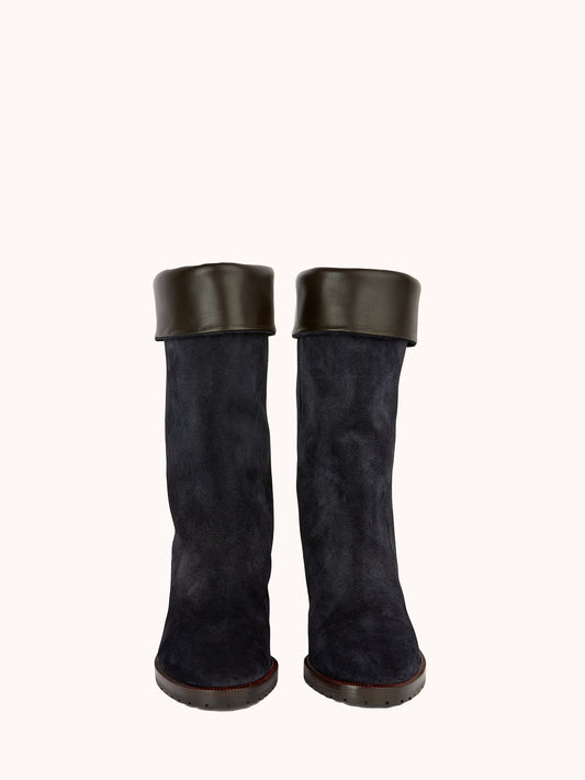 Stivali Victoria Casual in Pelle scamosciata Blu Navy con Tacco Medio
