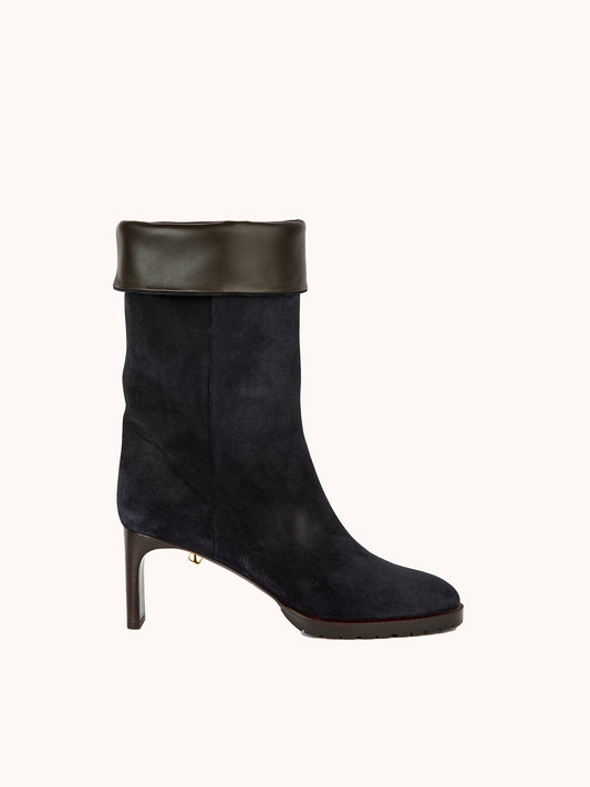 Stivali Victoria Casual in Pelle scamosciata Blu Navy con Tacco Medio