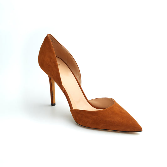 luxury brown suede pumps with stiletto heel maison skorpios by Adriana Abascal Emanuele filiberto
